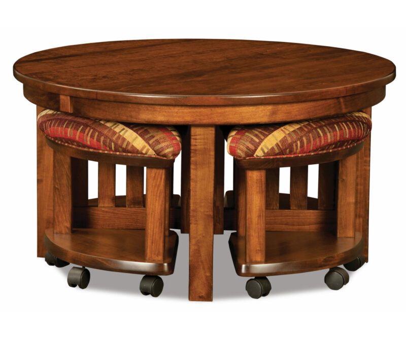 Five Piece Round Table Bench Set With Open Benches