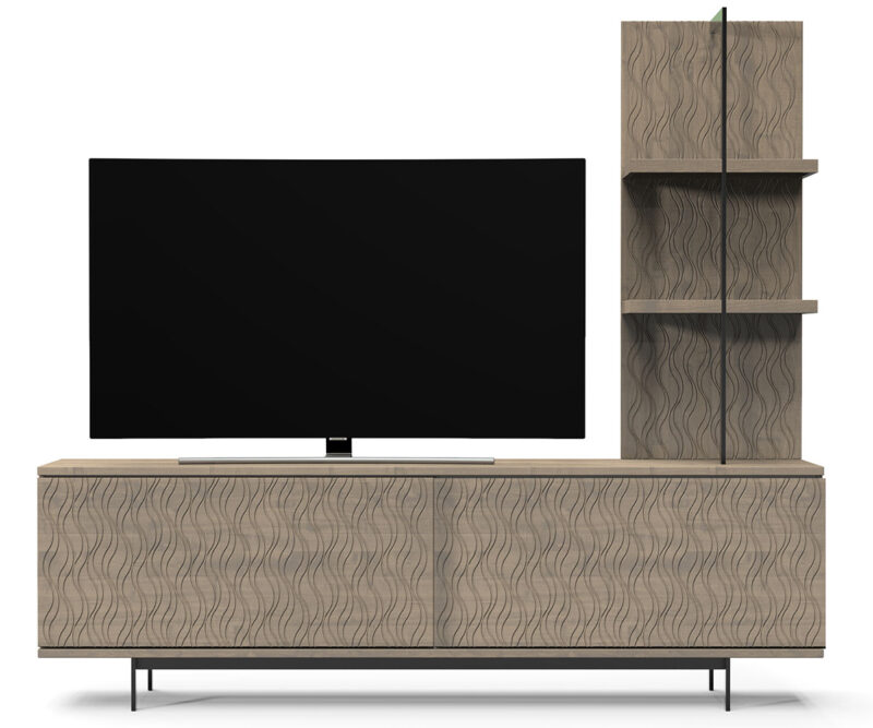Ambiance Double Sliding Door Media Unit - Wood Wave
