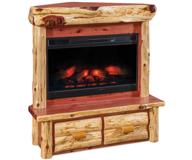 Corner Fireplace with Mantle & Drawers