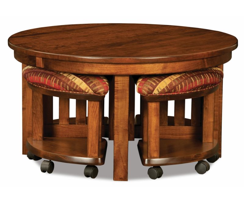 Five Piece Round Table Bench Set With Open Benches